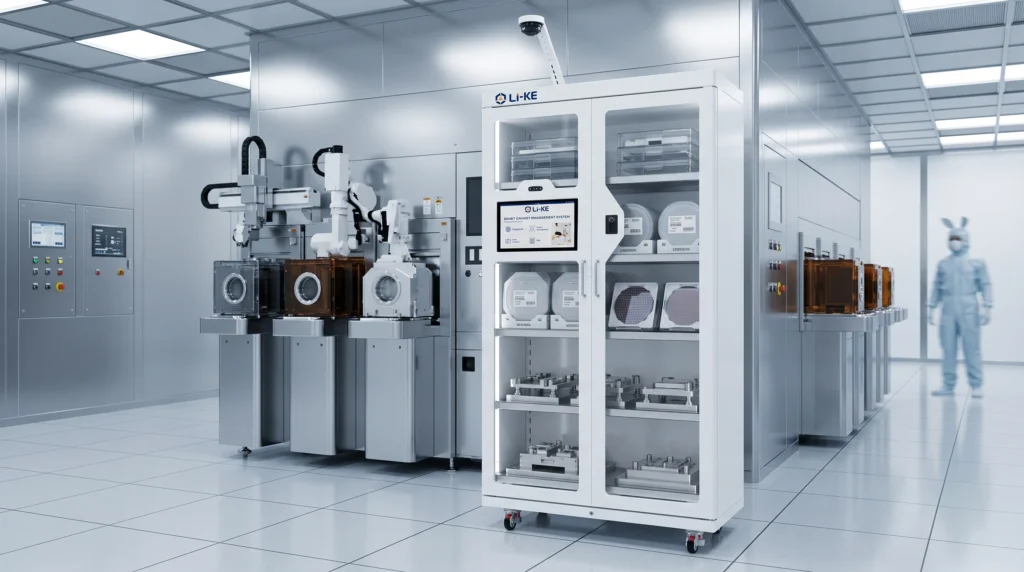 semiconductor manufacturing site with like sense full glass smart cabinet
